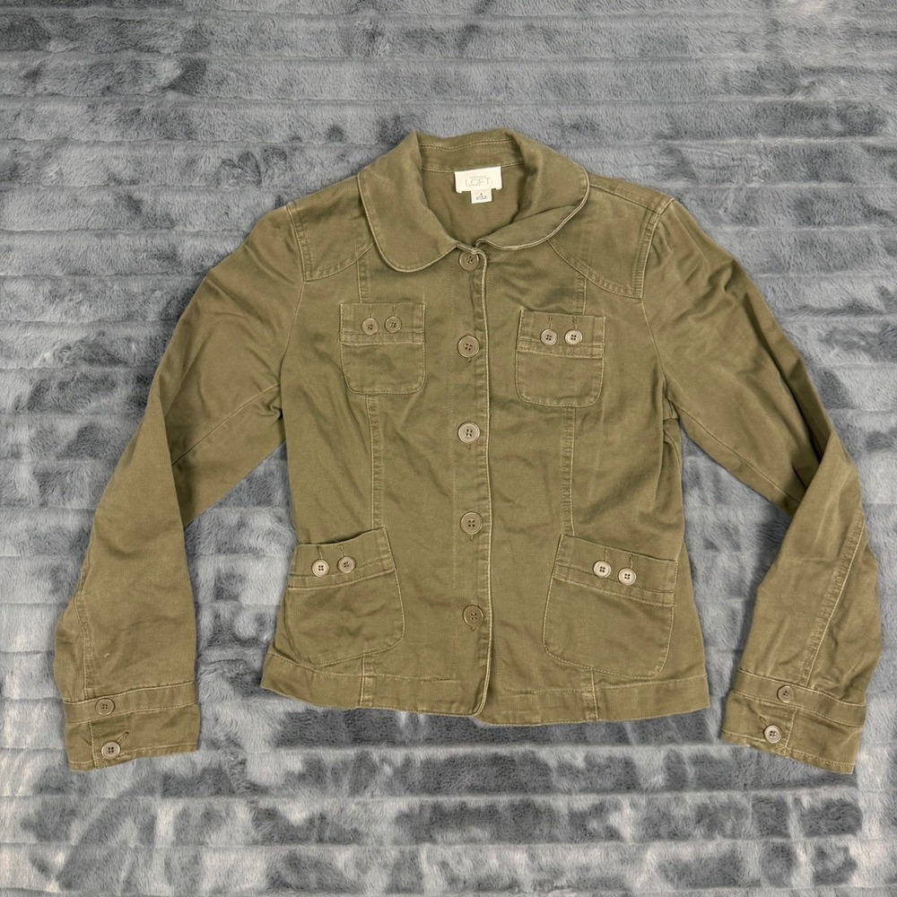 Ann Taylor Loft Womens Olive Green Cotton Utility Button Down Jacket Size 4